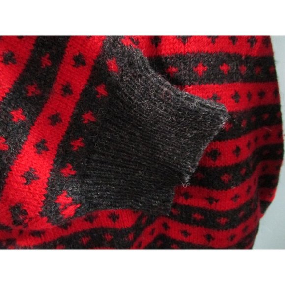 Bouviac Norway Fair Isle Oversize Unisex Sweater Medium EUC Wool Red Charcoal - Picture 12 of 16